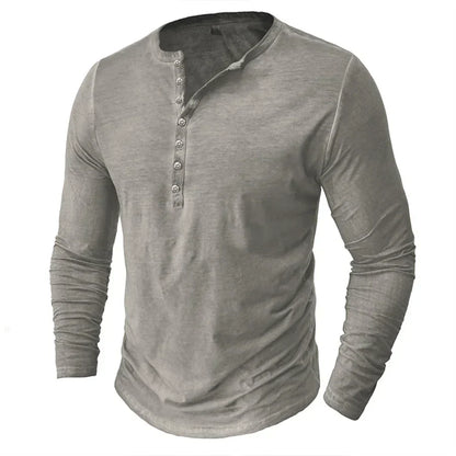 Henley-Shirt | Einfarbig | Knopfleiste am Kragen | Langärmliges T-Shirt | Herrenhemd-Grau-S-Chaps Herrenmode