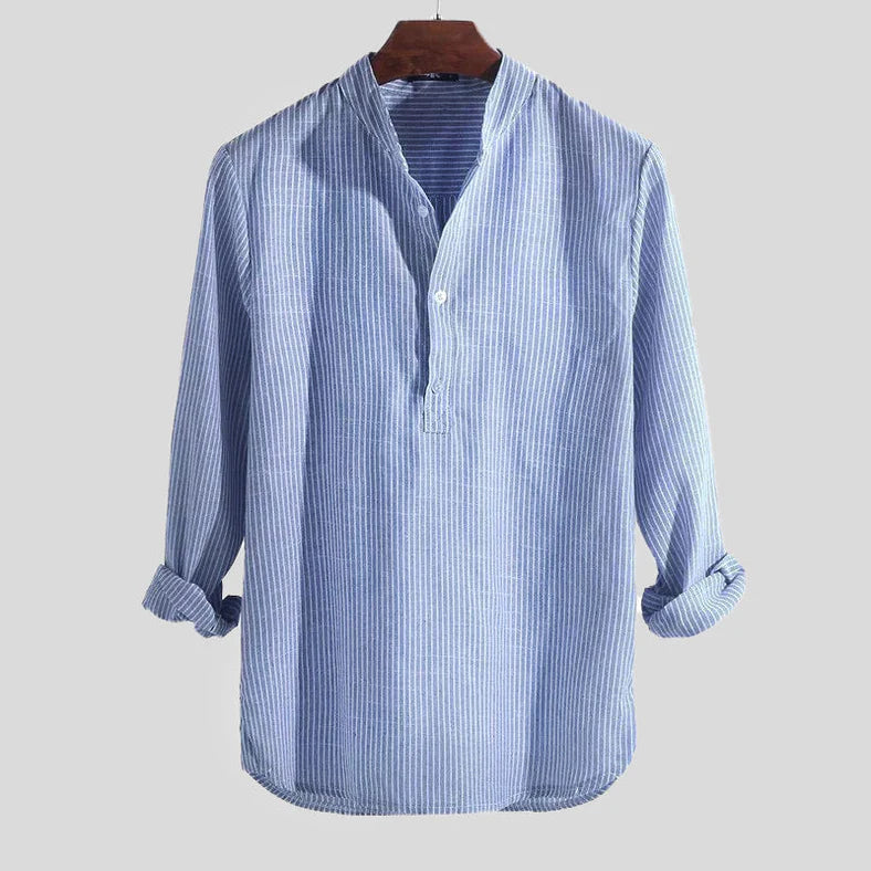 Henley-Shirt – Langärmliges gestreiftes Shirt für Männer-Blau-M-Chaps Herrenmode