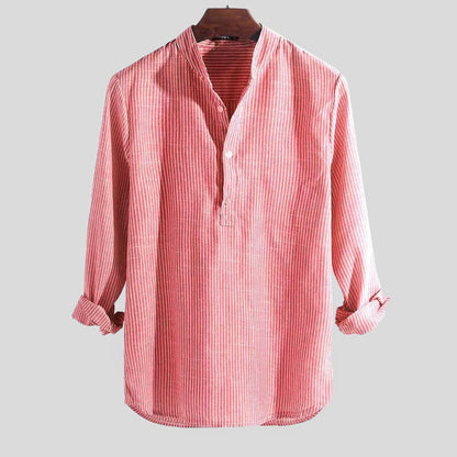 Henley-Shirt – Langärmliges gestreiftes Shirt für Männer-Rot-M-Chaps Herrenmode