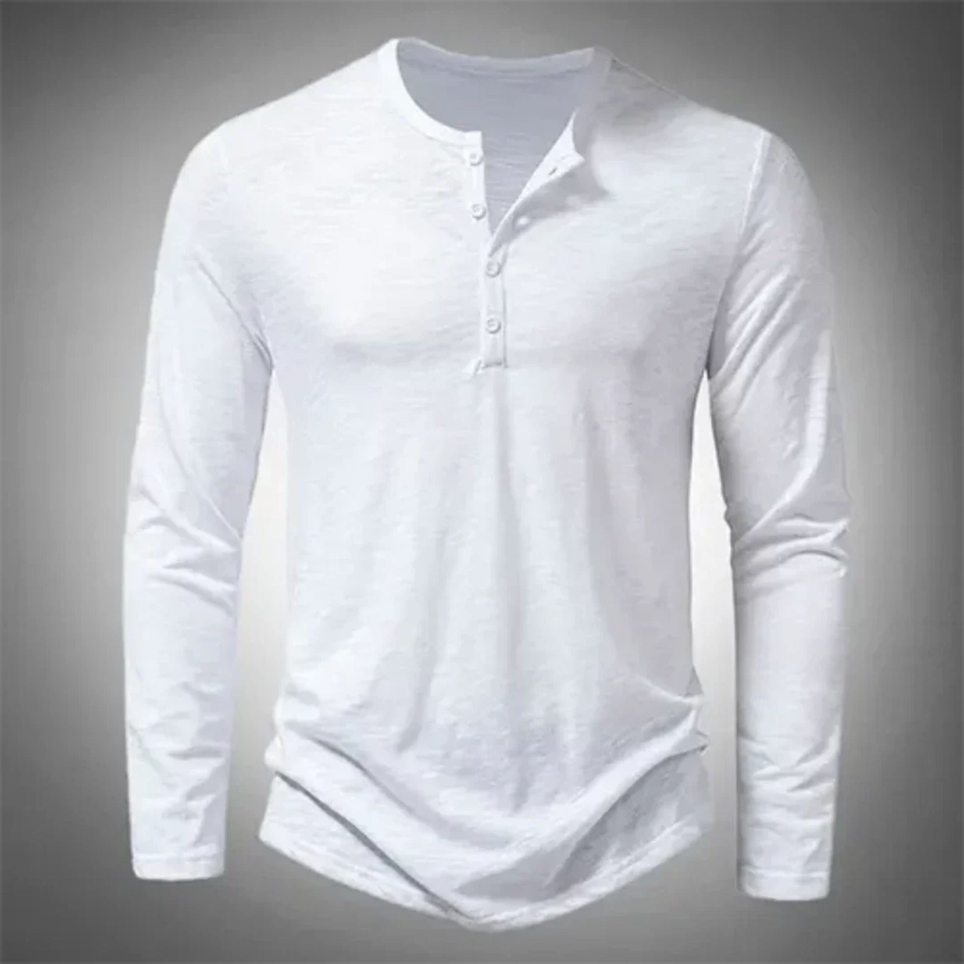 Henley-Shirt – Lässig – Halb geknöpft – Langarm-T-Shirt – Herrenbekleidung-Weiß-S-Chaps Herrenmode