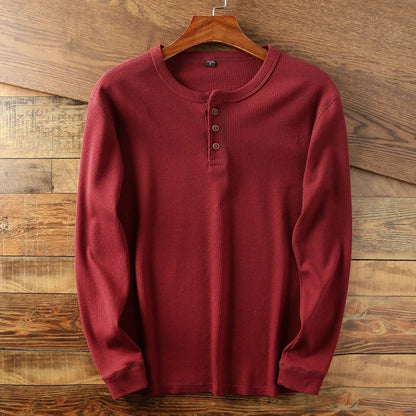 Henley Shirt – Lässiges Langarm-T-Shirt mit Knopfleiste für Männer-Rot-S-Chaps Herrenmode