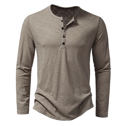 Henley Shirt - Lässiges T-Shirt mit Knopfleiste und langen Ärmeln für Männer-Khaki-S-Chaps Herrenmode