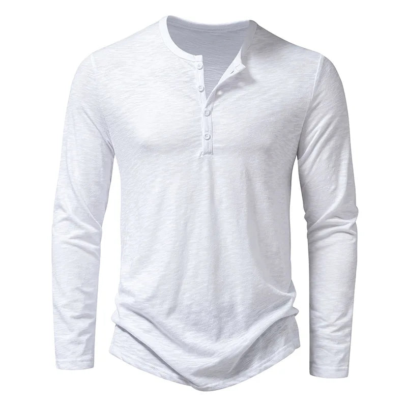 Henley Shirt - Lässiges T-Shirt mit Knopfleiste und langen Ärmeln für Männer-Weiß-S-Chaps Herrenmode