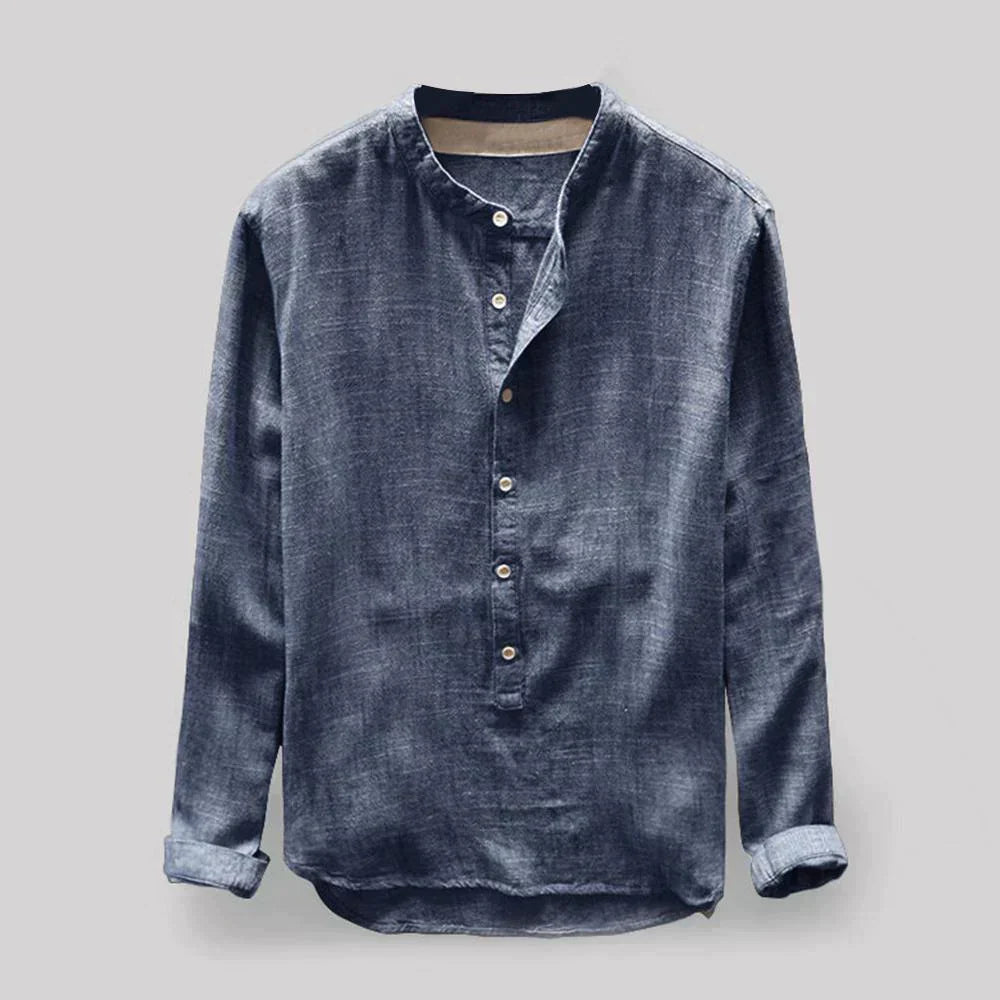 Henley-Shirt – mit Knöpfen – leicht – Langarmshirt – Herrenhemd-Blau-S-Chaps Herrenmode