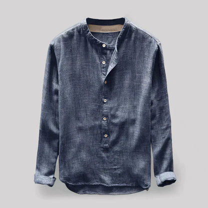 Henley-Shirt – mit Knöpfen – leicht – Langarmshirt – Herrenhemd-Blau-S-Chaps Herrenmode