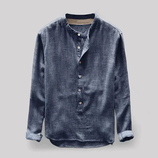 Henley-Shirt – mit Knöpfen – leicht – Langarmshirt – Herrenhemd-Blau-S-Chaps Herrenmode