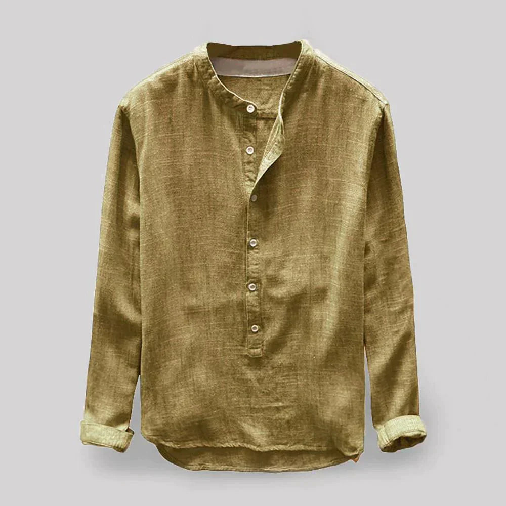 Henley-Shirt – mit Knöpfen – leicht – Langarmshirt – Herrenhemd-Gelb-S-Chaps Herrenmode