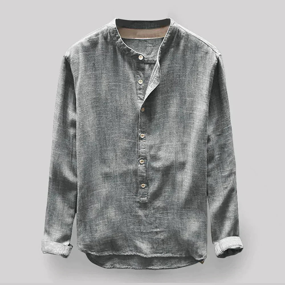 Henley-Shirt – mit Knöpfen – leicht – Langarmshirt – Herrenhemd-Grau-S-Chaps Herrenmode