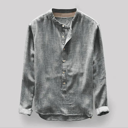 Henley-Shirt – mit Knöpfen – leicht – Langarmshirt – Herrenhemd-Grau-S-Chaps Herrenmode