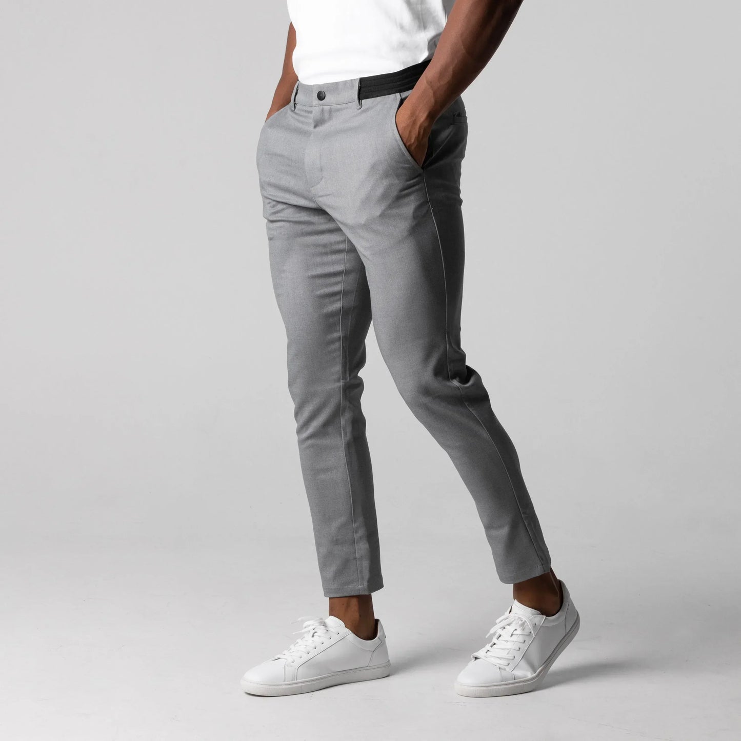 Herren-Chinos | Elastische Taille | Stretch | Skinny-Chinos | Herrenhosen-Grau-XS-Chaps Herrenmode