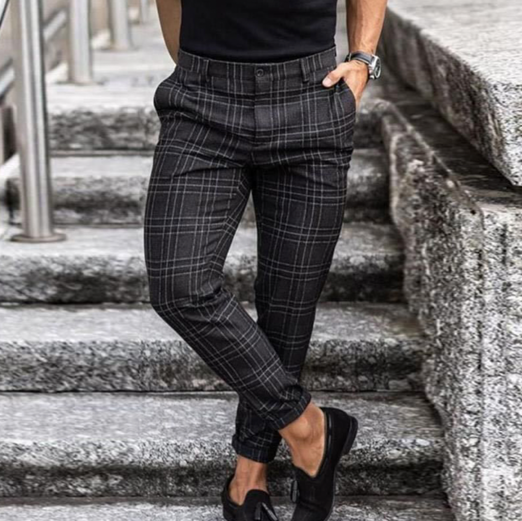 Herren-Chinos – Kariert – Stretch – Skinny-Chinos – Chino-Hosen-Dunkelgrau-S-Chaps Herrenmode