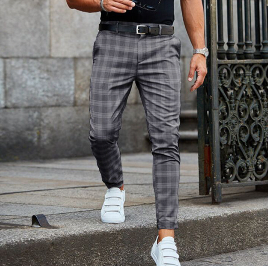 Herren-Chinos – Kariert – Stretch – Skinny-Chinos – Chino-Hosen-Grau-S-Chaps Herrenmode