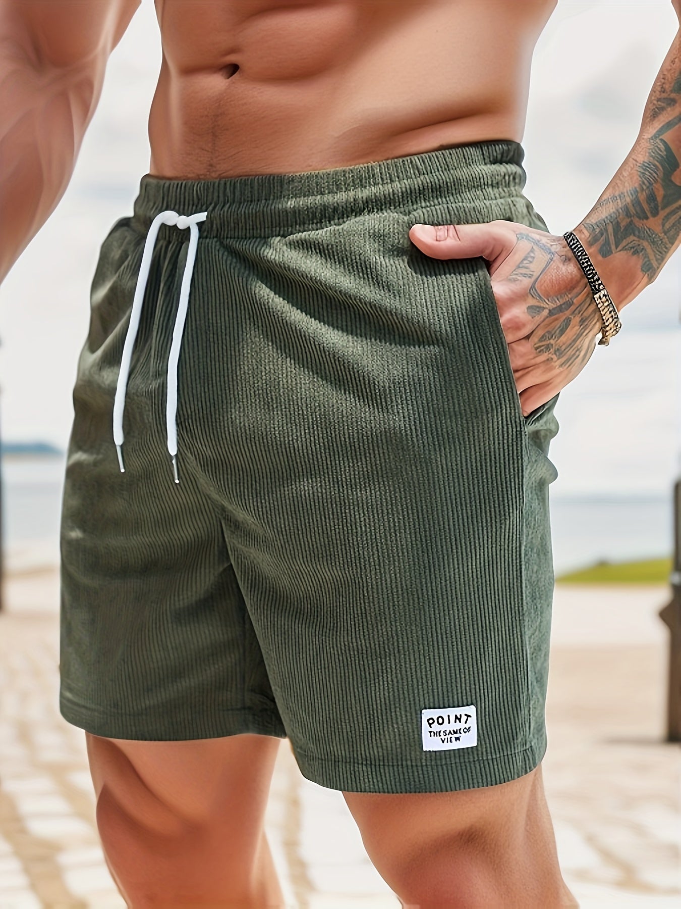 Herren-Cordshorts | Cord | Elastischer Bund | Shorts für den Sommer | Herren-Shorts-Armeegrün-S-Chaps Herrenmode