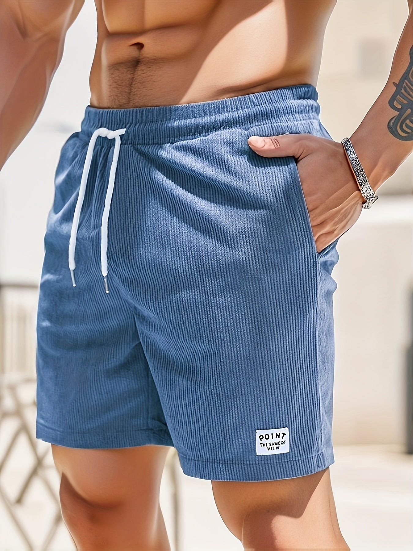 Herren-Cordshorts | Cord | Elastischer Bund | Shorts für den Sommer | Herren-Shorts-Blau-S-Chaps Herrenmode