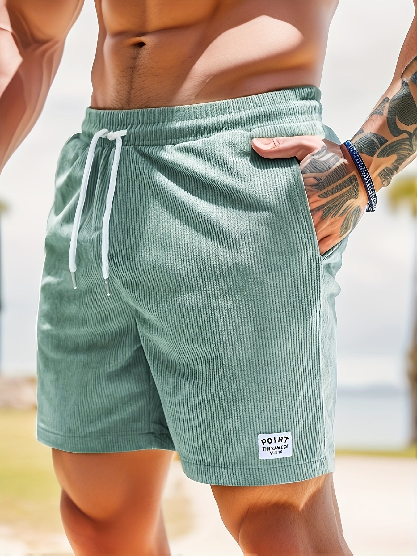Herren-Cordshorts | Cord | Elastischer Bund | Shorts für den Sommer | Herren-Shorts-Hellgrün-S-Chaps Herrenmode