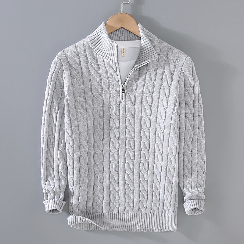 Herren Half Zip Sweater | Kabel Strick | Quarter Zip | Half Zip Pullover | Herren Strickpullover-Grau-S-Chaps Herrenmode