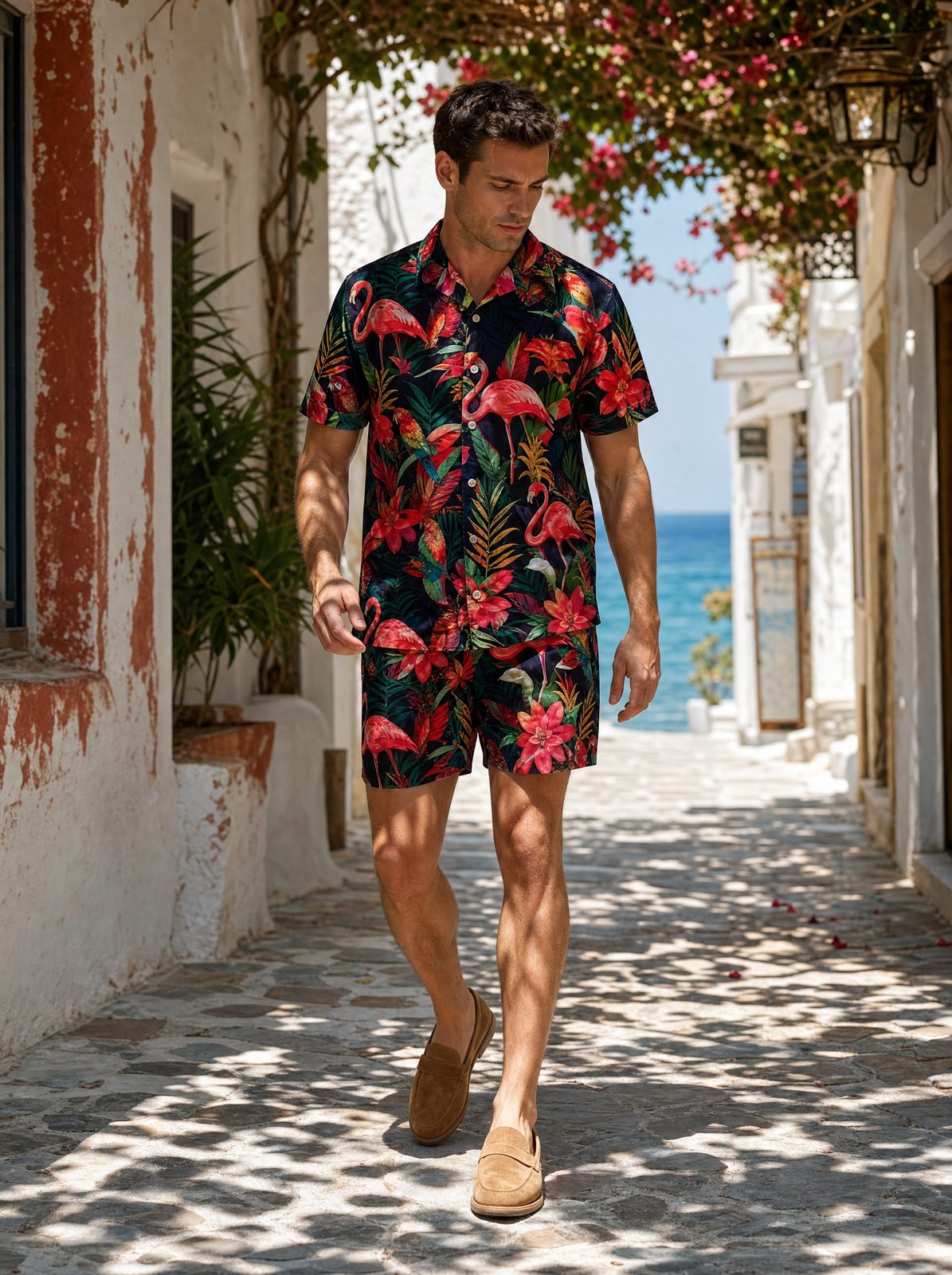 Herren Hawaii Set | Kurzarmhemd und Shorts | Sommer Zweiteiler-Chaps Herrenmode