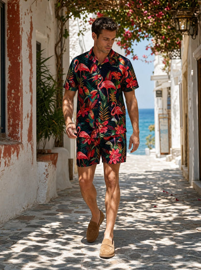 Herren Hawaii Set | Kurzarmhemd und Shorts | Sommer Zweiteiler-Chaps Herrenmode