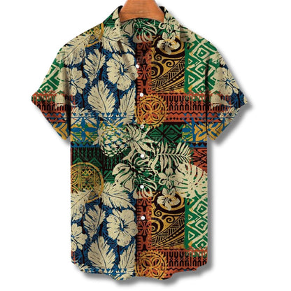 Herren Hawaiihemd Kurzarm | Tropisches Sommerhemd Blumen-Braun-S-Chaps Herrenmode