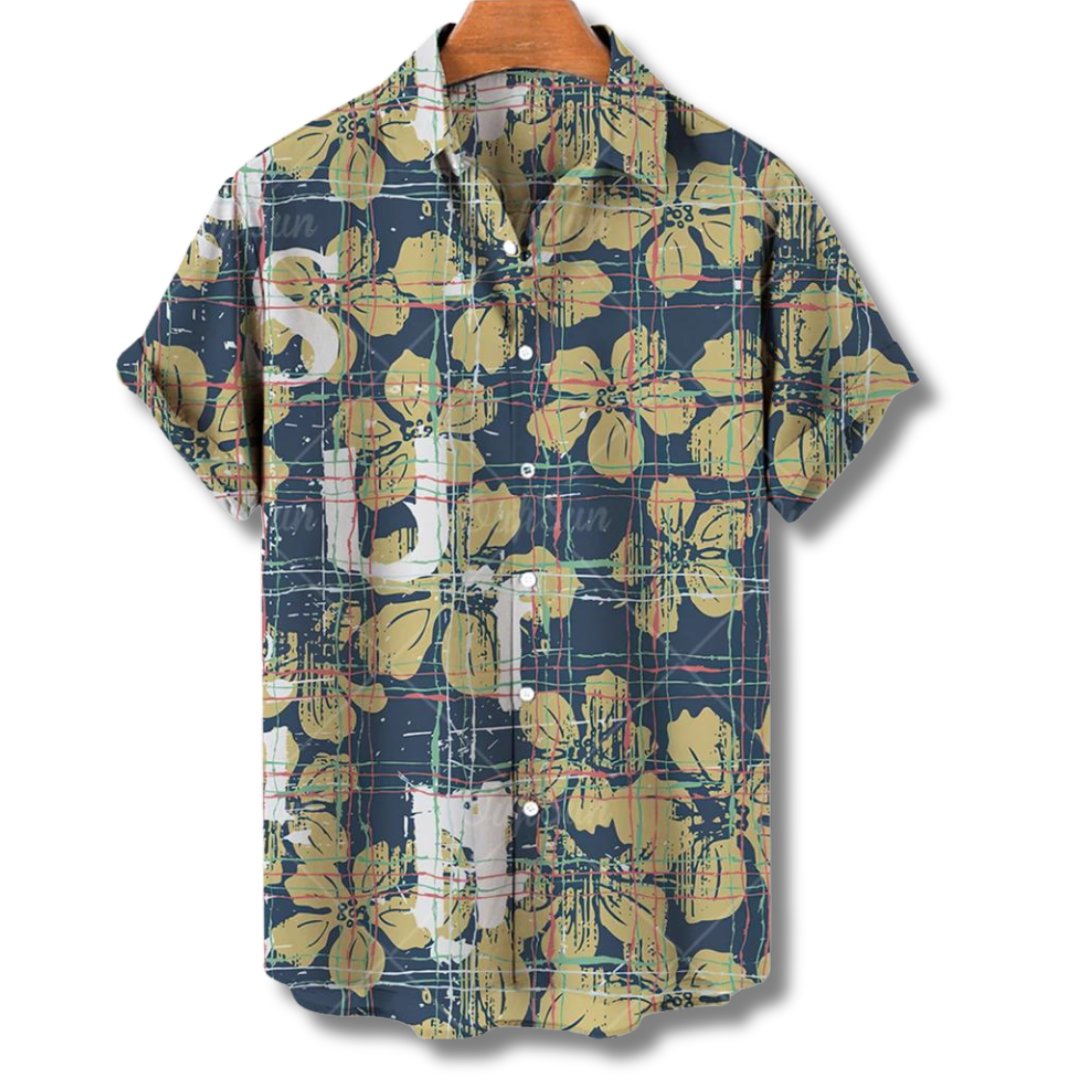 Herren Hawaiihemd Kurzarm | Tropisches Sommerhemd Blumen-Grün-S-Chaps Herrenmode