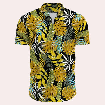 Herren Hawaiihemd bunt | Trendiges Sommerhemd Blumenmuster-Gelb-S-Chaps Herrenmode