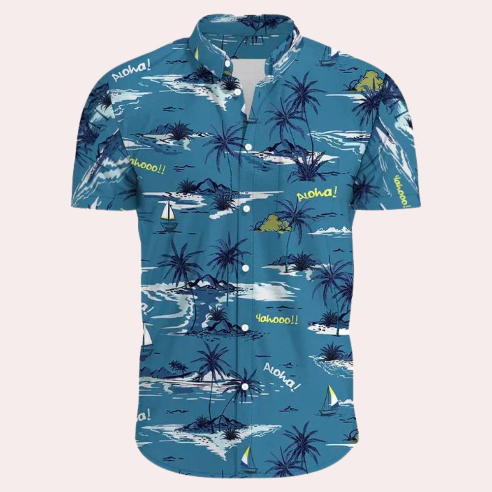 Herren Hawaiihemd bunt | Trendiges Sommerhemd Blumenmuster-Helles Blau-S-Chaps Herrenmode