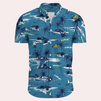 Herren Hawaiihemd bunt | Trendiges Sommerhemd Blumenmuster-Helles Blau-S-Chaps Herrenmode