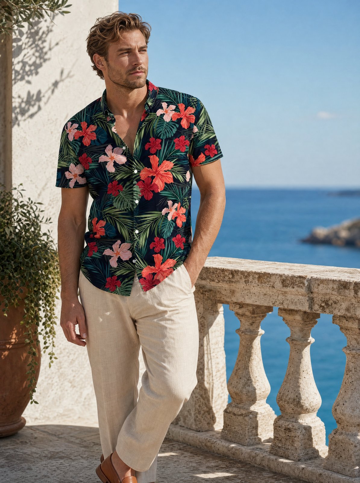 Herren Hawaiihemd bunt | Trendiges Sommerhemd Blumenmuster-Schwarz-S-Chaps Herrenmode