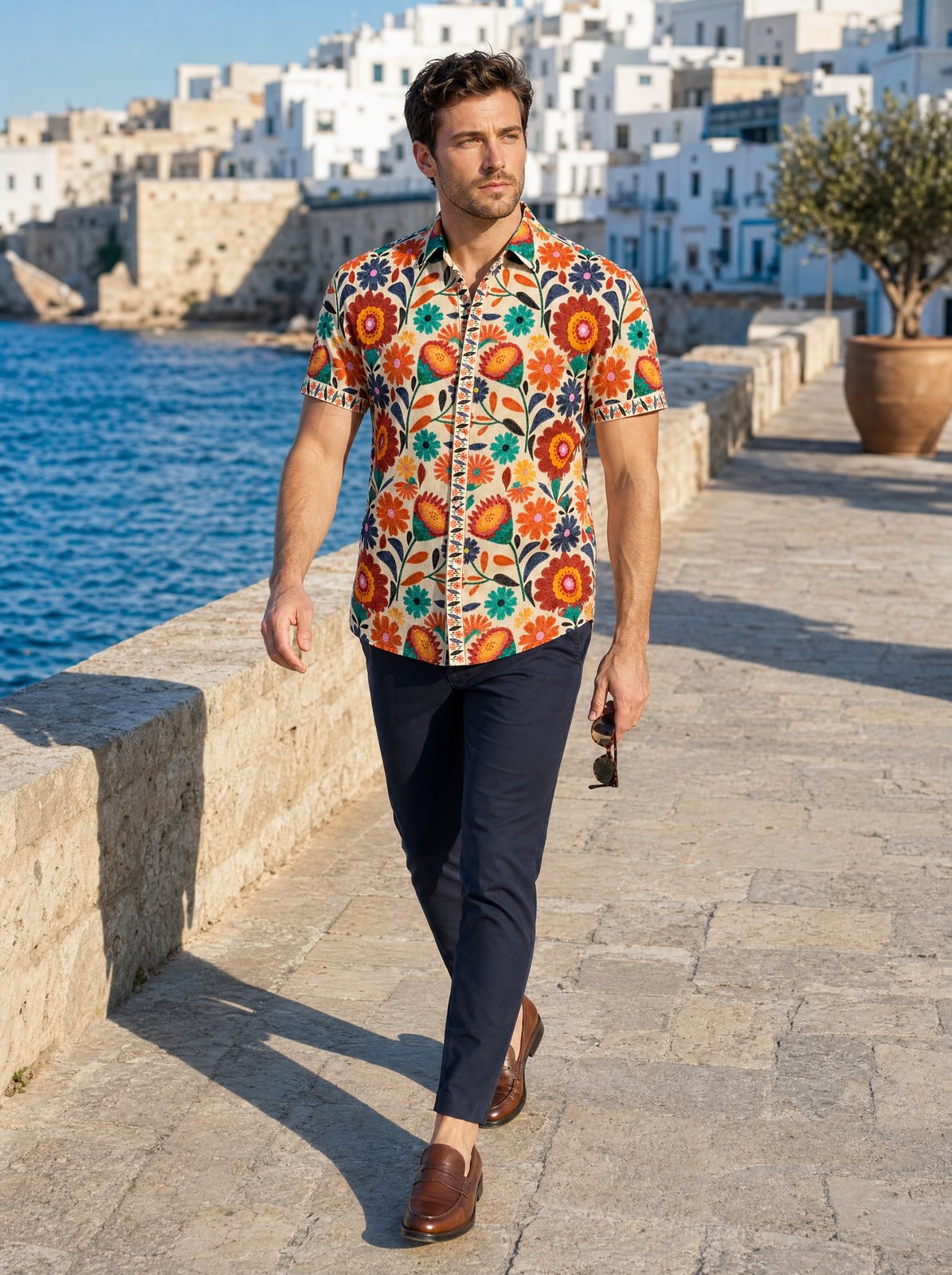 Herren Kurzarmhemd mit Blumenmuster | Florales Sommerhemd-Chaps Herrenmode