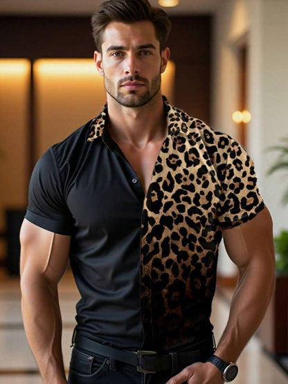 Herren Kurzarmhemd mit Blumenmuster | Florales Sommerhemd-Leopard-M-Chaps Herrenmode