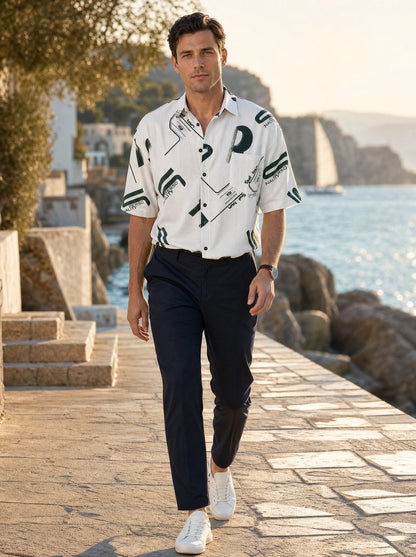 Herren Kurzarmhemd mit grafischem Druck | Sommerhemd-Chaps Herrenmode
