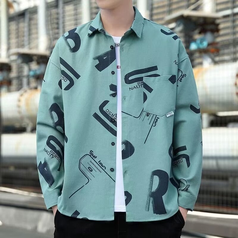 Herren Kurzarmhemd mit grafischem Druck | Sommerhemd-Grün-M-Chaps Herrenmode