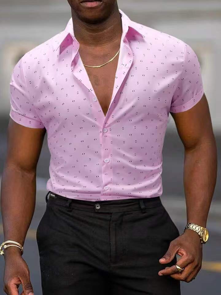 Herren Kurzarmhemd mit modischem Muster | Sommerhemd-Rosa-M-Chaps Herrenmode