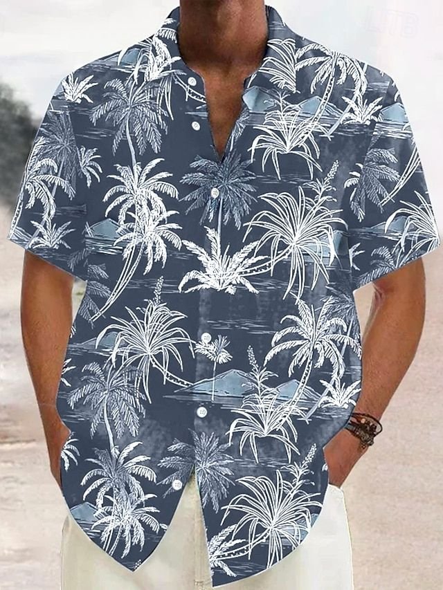 Herren Leinenhemd Hawaii | Luftiges Sommerhemd Kurzarm-Dunkelblau-S-Chaps Herrenmode