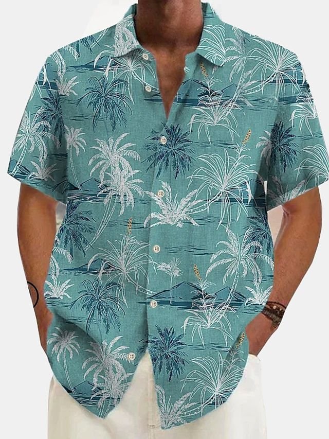 Herren Leinenhemd Hawaii | Luftiges Sommerhemd Kurzarm-Grün-S-Chaps Herrenmode