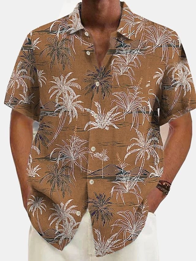 Herren Leinenhemd Hawaii | Luftiges Sommerhemd Kurzarm-Kaki-S-Chaps Herrenmode