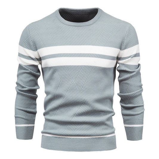 Herren Pullover | Gestreift | Rundhalsausschnitt | Strickpullover | Herrenbekleidung-Blau-S-Chaps Herrenmode