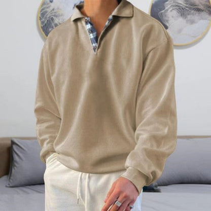 Herren-Pullover | Knopfleiste am Halsausschnitt | Lockere Passform | Sweatshirt mit Kragen | Polo-Pullover-Beige-M-Chaps Herrenmode