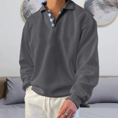 Herren-Pullover | Knopfleiste am Halsausschnitt | Lockere Passform | Sweatshirt mit Kragen | Polo-Pullover-Grau-M-Chaps Herrenmode