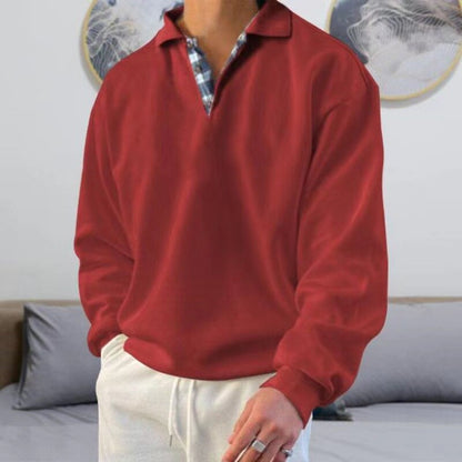 Herren-Pullover | Knopfleiste am Halsausschnitt | Lockere Passform | Sweatshirt mit Kragen | Polo-Pullover-Rot-M-Chaps Herrenmode