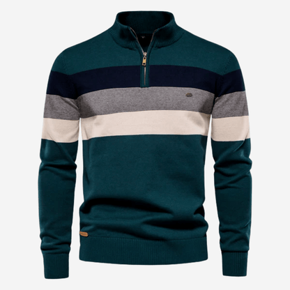 Herren-Pullover mit Viertelreißverschluss | Gestreift | Gestrickt | Pullover mit Viertelreißverschluss | Herren-Pullover mit halbem Reißverschluss-Grün-S-Chaps Herrenmode