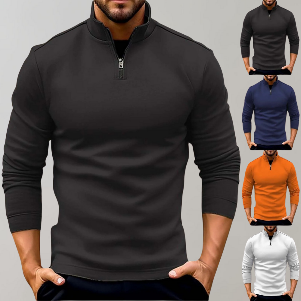 Herren-Pullover mit Viertelreißverschluss | Langarm | Pullover | Sweatshirt mit halbem Reißverschluss | Herren-Pullover mit Viertelreißverschluss-Chaps Herrenmode