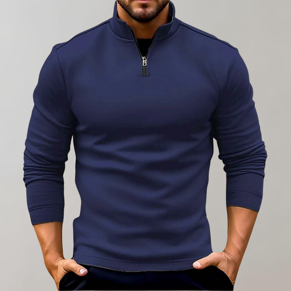 Herren-Pullover mit Viertelreißverschluss | Langarm | Pullover | Sweatshirt mit halbem Reißverschluss | Herren-Pullover mit Viertelreißverschluss-Marineblau-S-Chaps Herrenmode