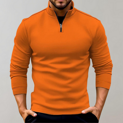 Herren-Pullover mit Viertelreißverschluss | Langarm | Pullover | Sweatshirt mit halbem Reißverschluss | Herren-Pullover mit Viertelreißverschluss-Orange-S-Chaps Herrenmode