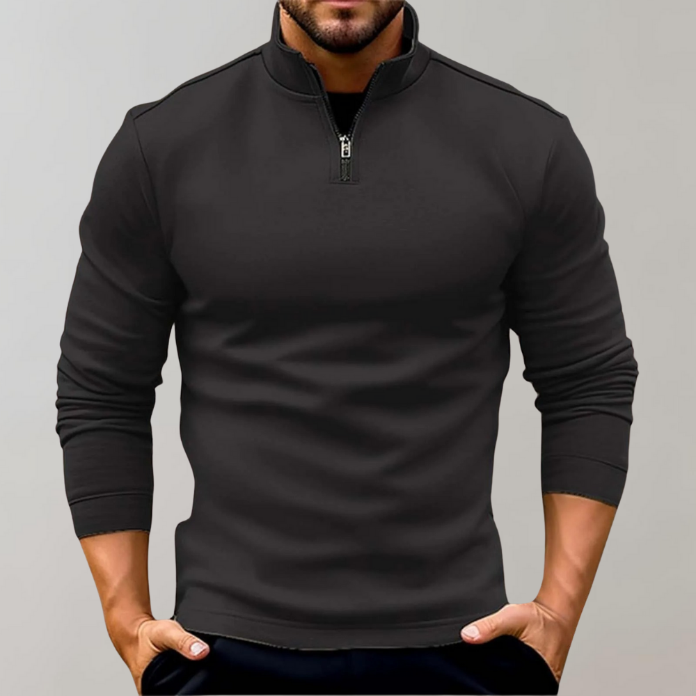 Herren-Pullover mit Viertelreißverschluss | Langarm | Pullover | Sweatshirt mit halbem Reißverschluss | Herren-Pullover mit Viertelreißverschluss-Schwarz-S-Chaps Herrenmode