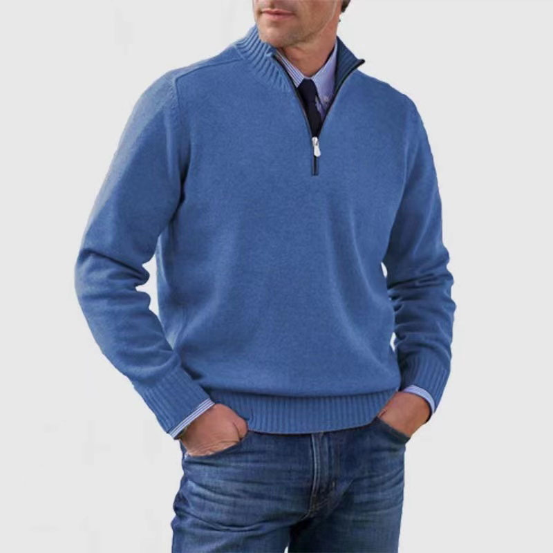 Herren-Pullover mit halbem Reißverschluss | Gestrickt | Langarm | Pullover mit Viertelreißverschluss | Herren-Pullover mit Viertelreißverschluss-Blau-M-Chaps Herrenmode