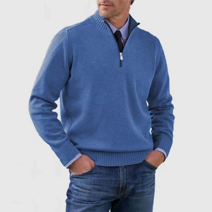 Herren-Pullover mit halbem Reißverschluss | Gestrickt | Langarm | Pullover mit Viertelreißverschluss | Herren-Pullover mit Viertelreißverschluss-Blau-M-Chaps Herrenmode