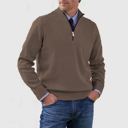 Herren-Pullover mit halbem Reißverschluss | Gestrickt | Langarm | Pullover mit Viertelreißverschluss | Herren-Pullover mit Viertelreißverschluss-Braun-M-Chaps Herrenmode