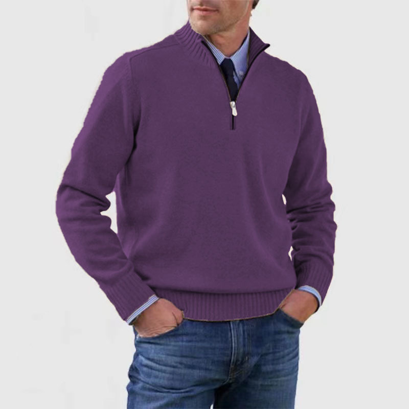 Herren-Pullover mit halbem Reißverschluss | Gestrickt | Langarm | Pullover mit Viertelreißverschluss | Herren-Pullover mit Viertelreißverschluss-Dunkelviolett-M-Chaps Herrenmode