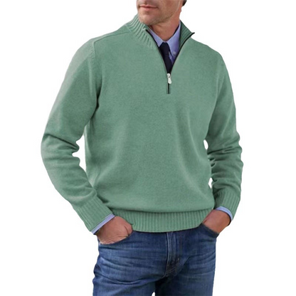 Herren-Pullover mit halbem Reißverschluss | Gestrickt | Langarm | Pullover mit Viertelreißverschluss | Herren-Pullover mit Viertelreißverschluss-Grün-M-Chaps Herrenmode